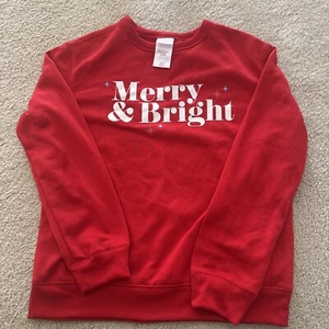 Girls Red Be Merry & Bright Christmas Holiday Sweatshirt Top XL 14 - Picture 1 of 6