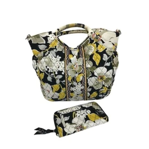 Vera Bradley Two Way Tote and Zip Around Wallet Set Dogwood Yellow Black - Picture 1 of 11