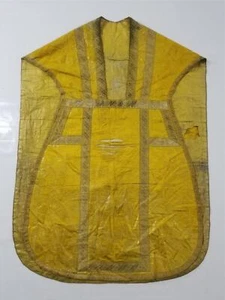 Antigua casulla de vestimenta sacerdote iglesia brocado francés de plata 99x70 cm - Imagen 1 de 15