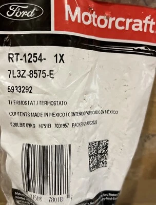 Genuine OEM Motorcraft RT1254 Engine Coolant Thermostat Ford 7L3Z8575E 92-2020 - Image 1 of 4