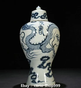Vaso bottiglia animale 15,7" Ming Hongwu porcellana bianca blu drago bestia lunga - Foto 1 di 9