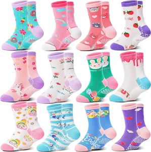 Baby Girls Toddlers Grips Socks 12 Pairs Kids anti Slip Non Skid Animal Funny Ca - Picture 1 of 5