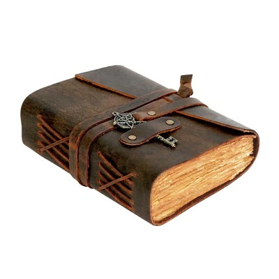 Antique Vintage Leather Journal Deckle Edges Paper with Antique Brass Key Diary - Image 1 of 4