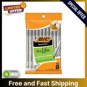 BIC Round Stic Xtra Life Black Ballpoint Pens, Medium Point (1.0mm), 10-Count !! - Picture 1 of 12