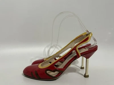 Vtg Prada Red Patent Leather Slingback Heels 36 - Image 1 of 4