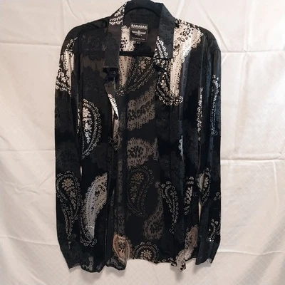 Barabas Men's Black and Silver Paisley button up shirt XL - Image 1 of 4