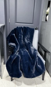 RACHEL RACHEL ROY Luxe Ultra Cozy Faux Fur Navy Thick Throw Blanket *50 x 70" - Picture 1 of 13