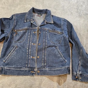 Vintage Y2K Ralph Lauren Crop Denim Jean Jacket Large Zippers - Picture 1 of 13