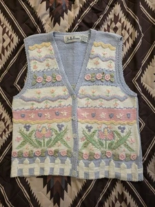 Vintage Belle Pointe Grobstrick Cardigan Weste schwer bestickt Damen Large - Bild 1 von 8