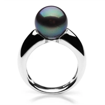 Pacific Pearls® 10 mm AAA anelli di perle coltivate d'acqua dolce nere... - Immagine 1 di 4