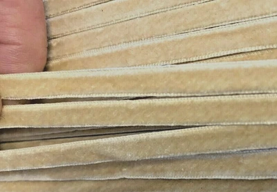 vintage silk velvet ribbon 1/4" ivory  almond 15.5"p double sided made in France - Image 1 of 4