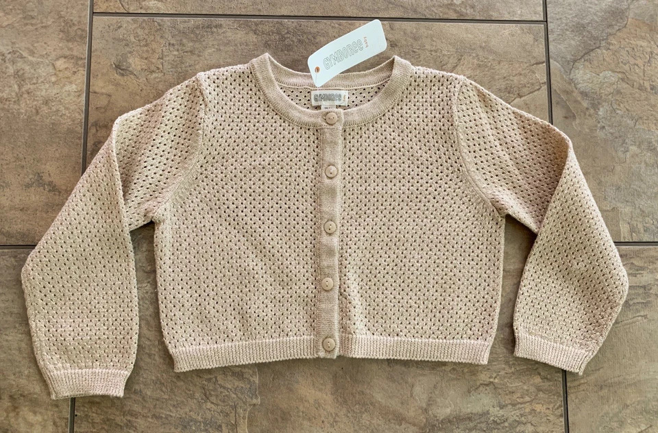 NWT Gymboree Girls 18-24 Months Cardigan Sweater Beige Gold Sparkly Festive New! - Image 1 of 4