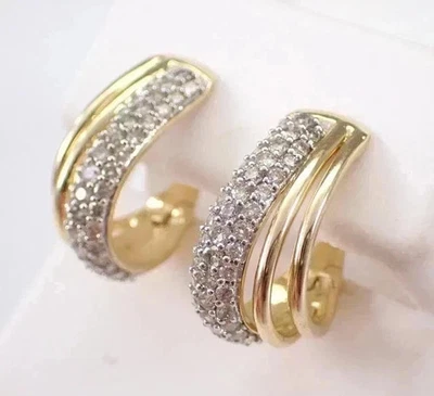 14K Yellow Gold Plated 2Ct Round Cut Lab Created Diamond Women's Hoop Earrings - Image 1 of 4