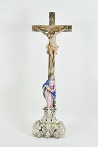 N50B05- Barock Standkruzifix mit Madonna Holz geschnitzt gefasst 18.Jh - Bild 1 von 12