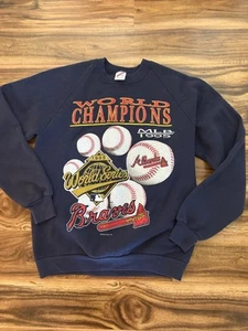VTG Atlanta Braves 1995 World Series Champions Blue Sweatshirt Size Large - Picture 1 of 5