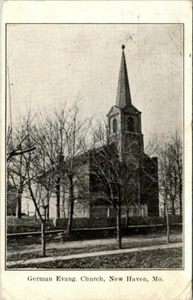 NEW HAVEN, MISSOURI - GERMAN EVANG. CHURCH - 1908 - OLD POSTCARD - Picture 1 of 2