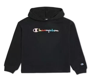 Champion Girls Black Long Sleeve Classic Rainbow Graphic Logo Hoodie Size 18/20 - Picture 1 of 3