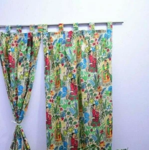 Frida Kahlo Print Curtains Set Of Two Panel Cotton Boho Decor, Housewarming Gift - Picture 1 of 3