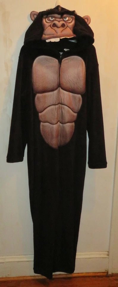 Briefly Stated Mens Med Fleece Gorilla Union Suit Hooded Pajamas Costume New WOT - Image 1 of 4