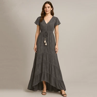 YFB Dress Womens M Gray Maxi Tiered Boho Festival Cottagecore Forrest Fairy - Image 1 of 4