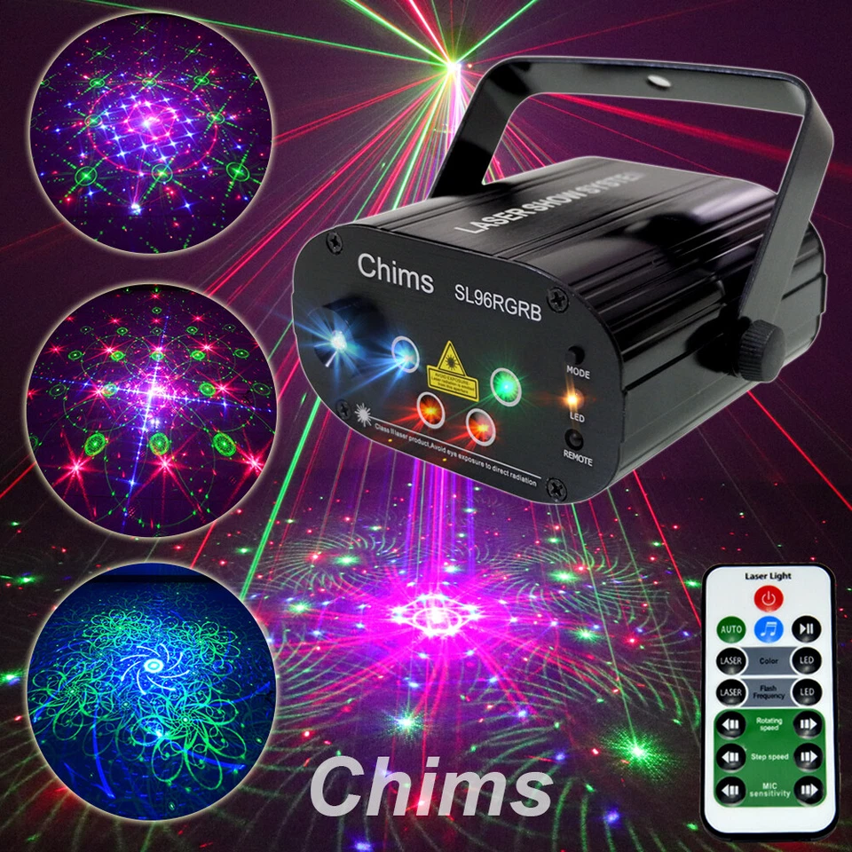 Chims DJ Laser Lights Projector Red Green Blue W LED 96 Patterns RGRB Color Deco