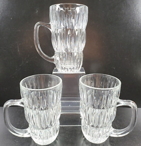 3 Mikasa Royal Suite Mugs Set  Elegant Clear Cut Etch Ribbed Handled Glasses Lot