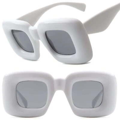 Gafas de sol cuadradas irregulares elegantes gruesas hinchadas globo moda para mujer blancas Foto 1 de 3