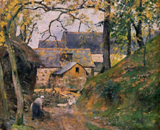 Dream-art Oil painting village landscape Farm-at-Montfoucault-Camille-Pissarro