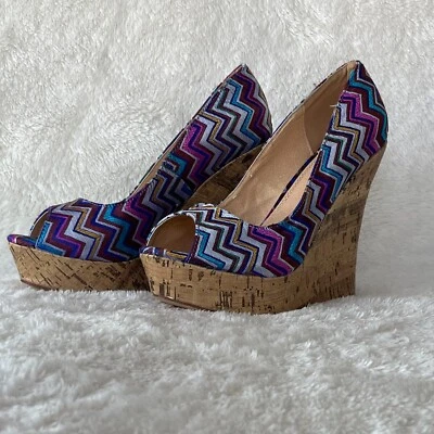 Shoedazzle Colorido Plataforma Tacón Oculto Corcho Cuña Talla 8 ¡Precioso, Sexy! Foto 1 de 4