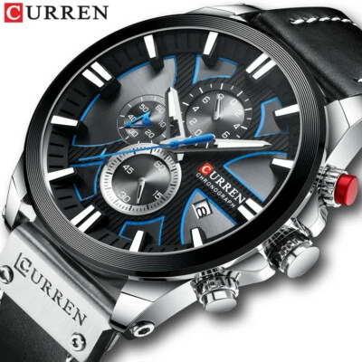 CURREN Men Watch Chronograph Sport Watches Date Display Male Leather Wristwatch - Image 1 of 4