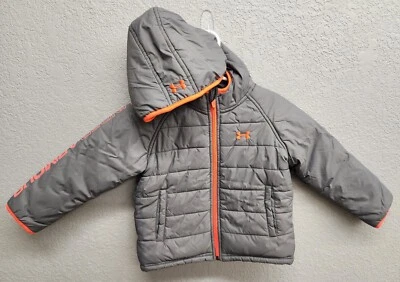 Under Armour 2T ColdGear Hooded Outdoor Quilted Puffer Jacket Gray/Orange - Image 1 of 4