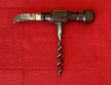 19th C. CORKSCREW S. H. CO - Foil Cutter Wire Breaker Knife Turned Wood Handle