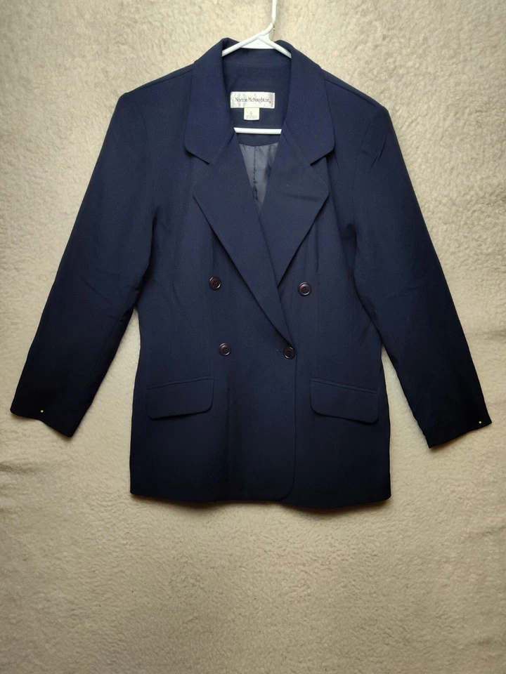 Norton McNaughton Women Jacket 8 Blue 100% Polyester Double Breasted Blazer - Image 1 of 4