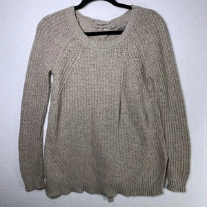 Aerie Women's Size XS Beige Lace Up Back Chunky Knit Pullover Sweater Wool Blend - Picture 1 of 10