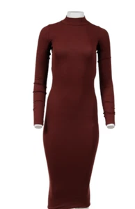 Alix Nyc Womens Ribbed Turtlneck Longsleeve Maxi Tight Dress Size Small Red Burg - Picture 1 of 13