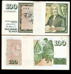 ICELAND 100 KRONUR P-50 1961 x 50 Pcs BUNDLE Lot MONK MANUSCRIPT UNC BANKNOTE - Picture 1 of 3