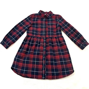 Oshkosh Dress 6/6x Navy Red Plaid Button Down Knee Length EUC - Picture 1 of 14