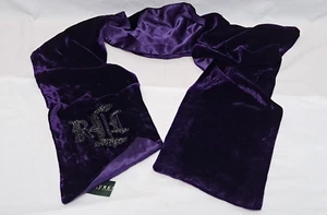 Sciarpa oblunga viola etichetta verde Lauren Ralph Lauren logo perline seta poliestere - Foto 1 di 9
