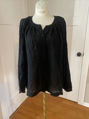 JENNI KAYNE Long Sleeve Willow Wool Button Up Blouse Top Black Medium - Image 1 of 4