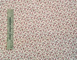 Vintage Cotton Quilting Fabric - Tiny Red Roses on Light Tan Background 3.5 yds - Picture 1 of 1
