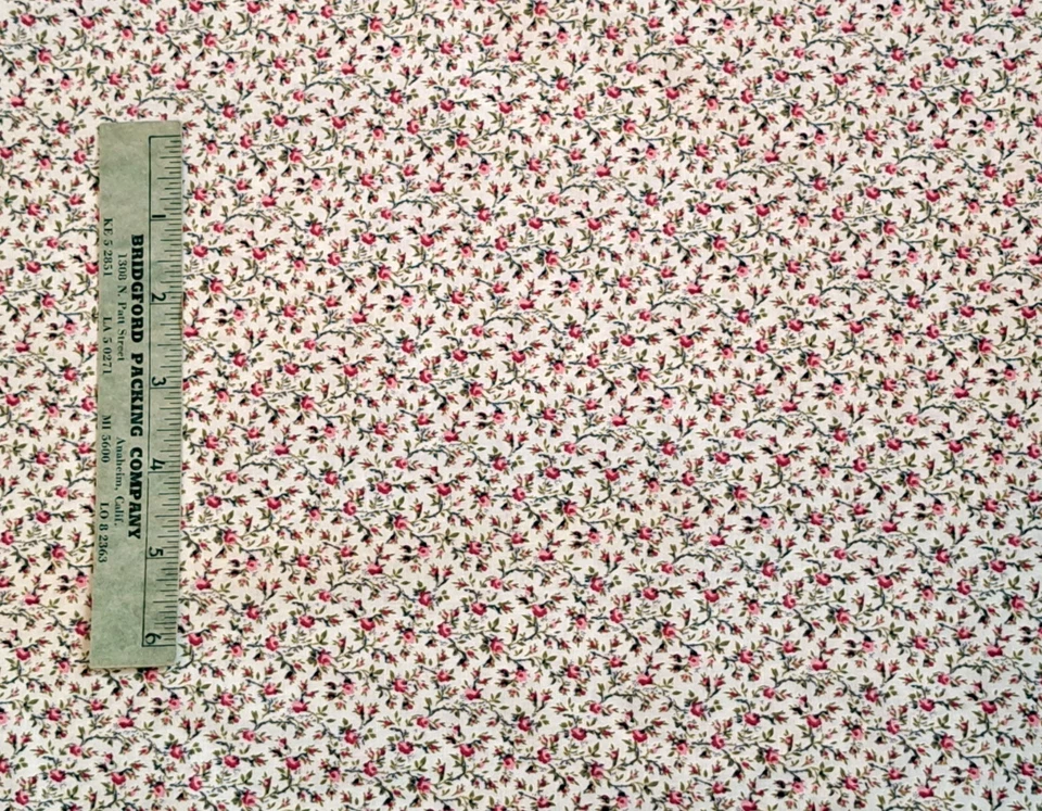 Vintage Cotton Quilting Fabric - Tiny Red Roses on Light Tan Background 3.5 yds - Image 1 of 1