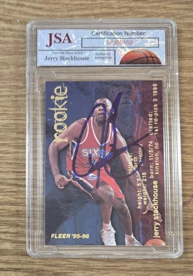 1995-96 Fleer #310 Jerry Stackhouse Rookie Signed Auto JSA Certified 76ers - Image 1 of 4