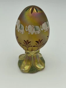 Fenton Ei auf Sockel gold irisierende Elefanten handbemalt 237/3000 signiert - Bild 1 von 6