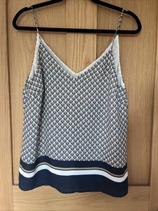 H&M Navy & Cream Cami Top Size UK12 - Picture 1 of 7