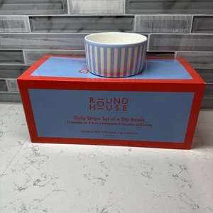 Round House Sicilia Stripe Set di 4 ciotole per immersione ~ Bianco e Blu ~ NUOVO IN SCATOLA - Foto 1 di 10