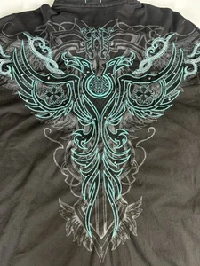Camicia Vintage Roar Signature Uomo XL Nera Acqua Ricamata Firma Western Cowboy - Foto 1 di 8