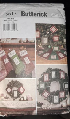 Butterick Sewing Pattern 3615 Christmas Stocking Tree Skirt Ornaments  Uncut - Image 1 of 2