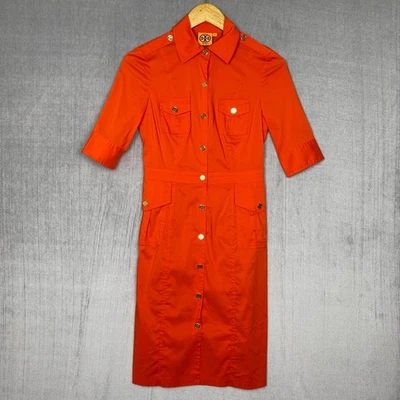 Vestido Camisa Tory Burch Feminino 0 Laranja 1/2 Mangas Epaulettes Mistura de Algodão - Imagem 1 de 4
