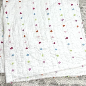 Pottery Barn Kids Pom Pom Quilt Comforter Cotton FULL / QUEEN Sz 86x86” Colorful - Picture 1 of 13