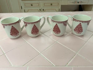Johnson Bros Old Britain Castles Pink Christmas Tree Mugs Set Of 4 Pre-Owned - Picture 1 of 6